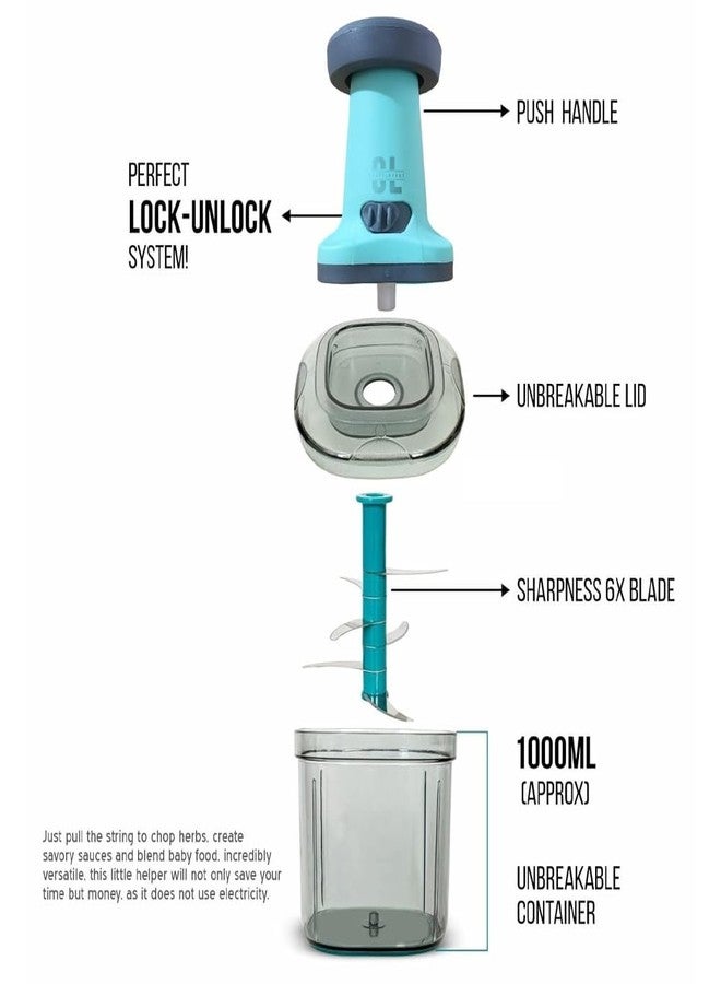 Craftlayout قطاعة خضراوات يدوية بلاستيكية من كرافتلايوت مزودة بثلاث شفرات من الفولاذ المقاوم للصدأ، مثالية للمطبخ، لتقطيع الفواكه والمكسرات والبصل والجزر، بالإضافة إلى فرم اللحوم، وخلطها، وتجهيز الطعام، وتقطيع الخضار، وبشرها، وتحضير السلطات. سعة 1000 مل. - Image 2